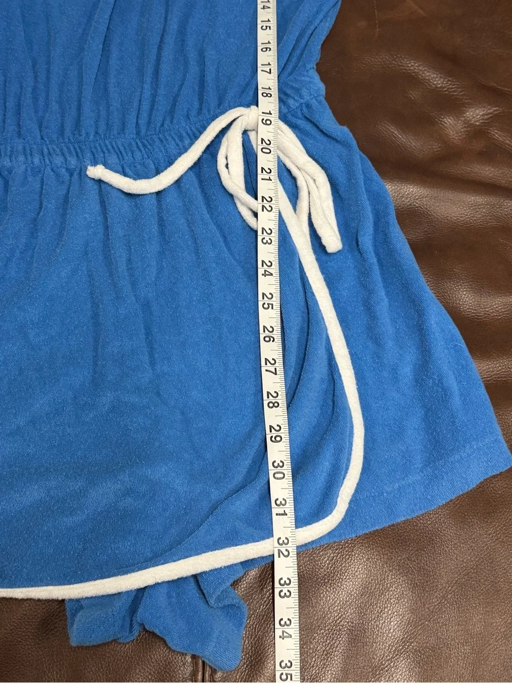 Classic Blue lg Terry elastic waist jumper skort w/ White Trim vintage! #131